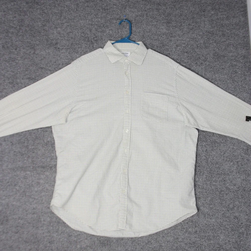 TM Lewin Shirt Mens 17.5 White Blue Green Check Brushed Cotton Regular Fit